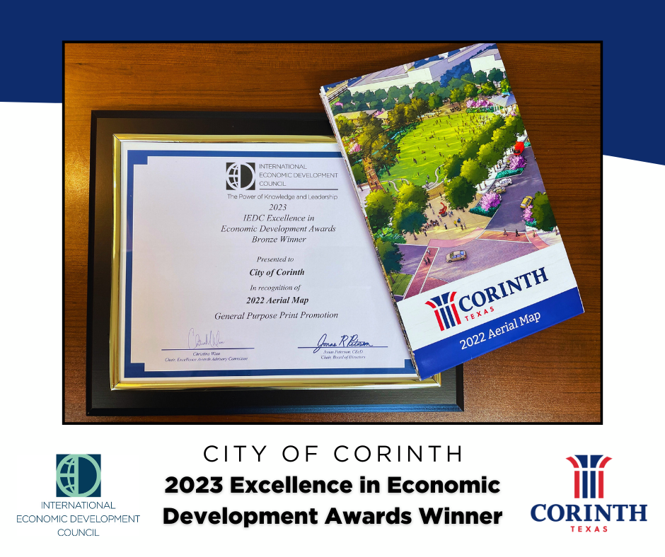CITY OF CORINTH RECOGNIZED BY IEDC FOR 2022 AERIAL MAP City of